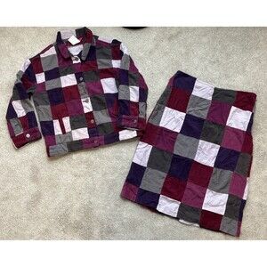 Vintage Esprit Set Patchwork Corduroy Jacket Skirt Girls 11/12 Purple Western 90